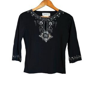 Joseph A. Black beaded blouse. Size xl